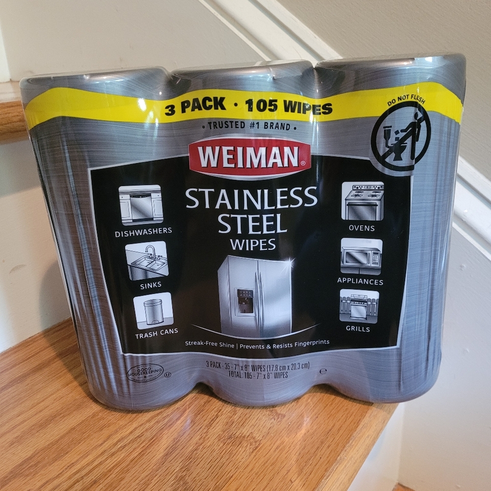 NEW Weiman Stainless Steel Wipes 3 Individual Containers 105 Wipes Total